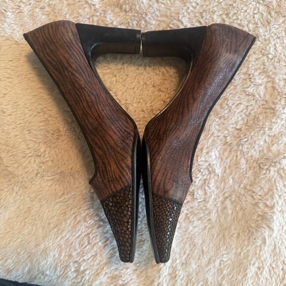 Proxy Women's sz 7 Heels Pumps Made In Spain Brown leather snakeskin square toe - Picture 6 of 10